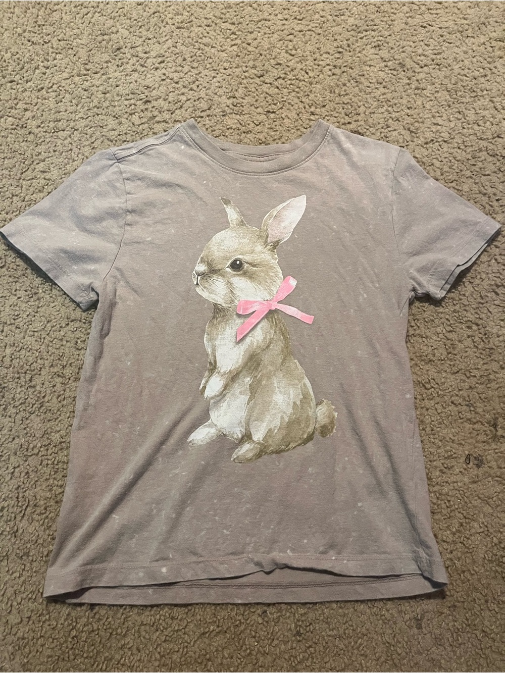 Mighty Fine Gray Bunny Graphic Tee with Pink Bow